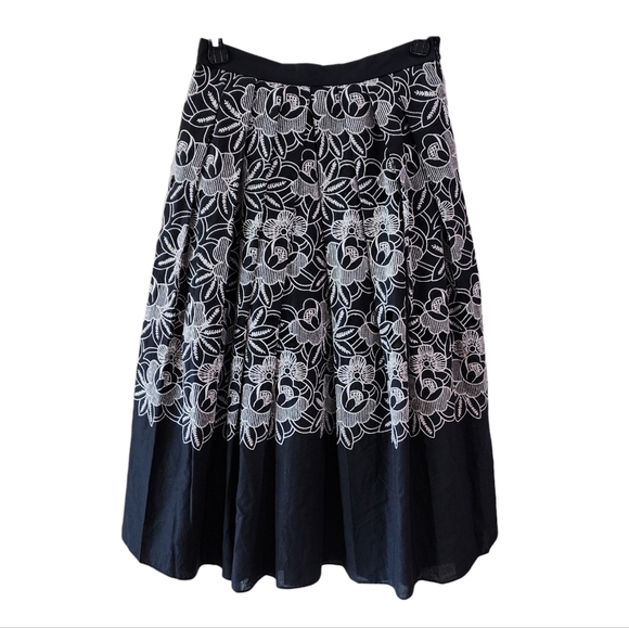 TIBI Embroidered Black White Midi Skirt - Picture 2 of 10